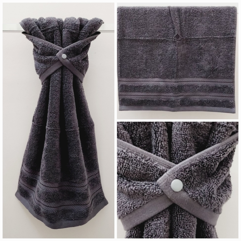 💟NEW!⬜️ #9162A Solid Gray Hang'N'Snap Hand Towel with SNAP